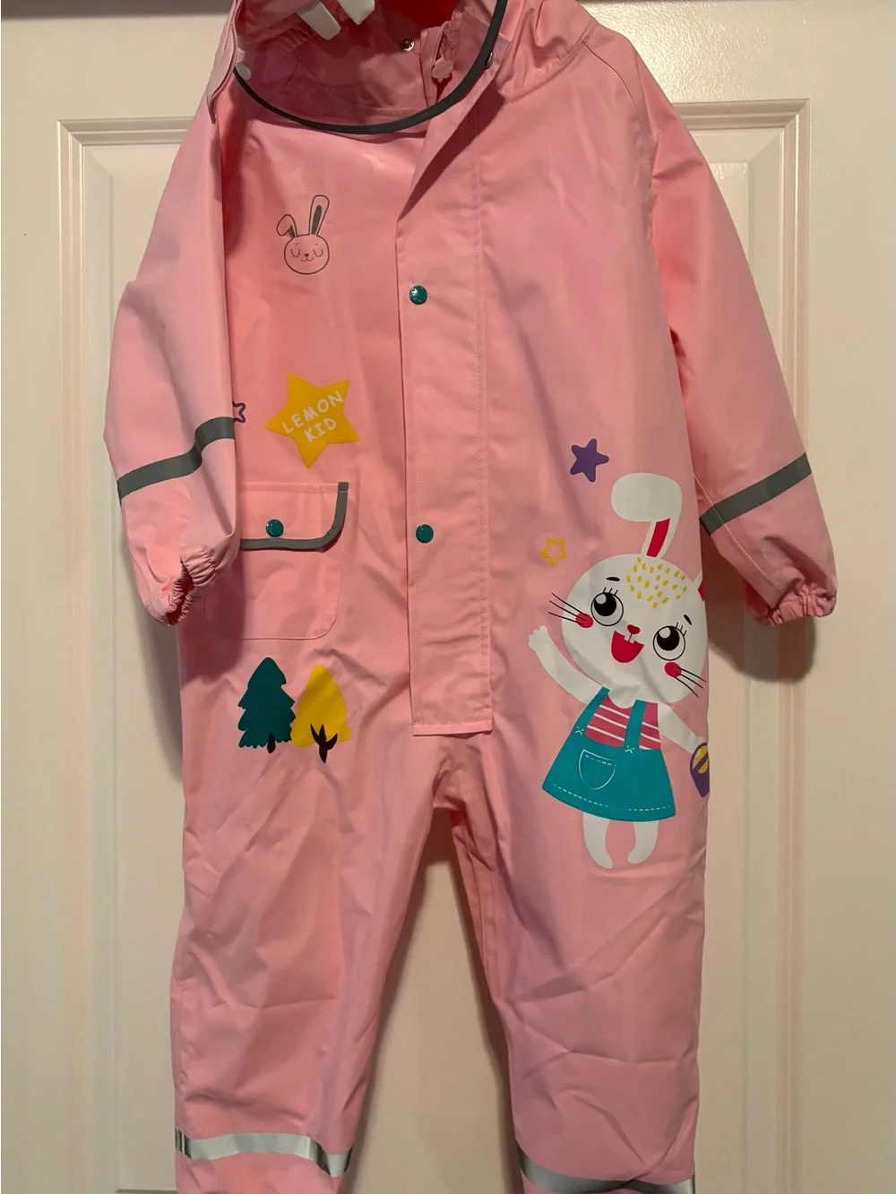 Lemonkid Pink Bunny Rain Suit  Waterproof Kids L jumpsuit New